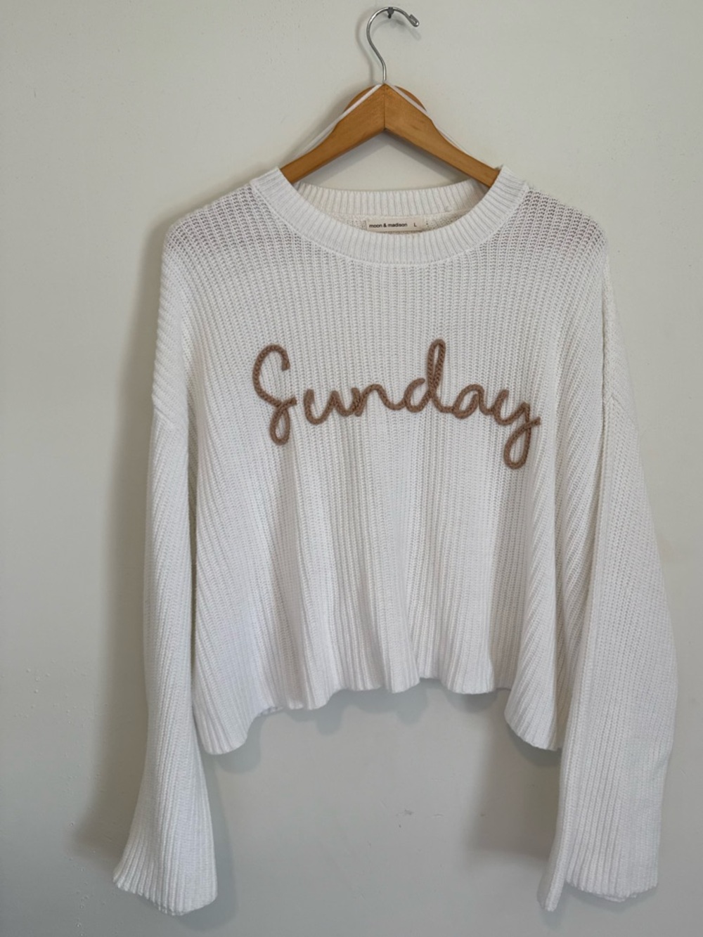moon & madison Sunday Cream Ribbed Knit Sweater